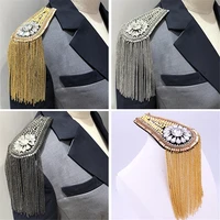 1pc decorative shoulder pad jewelry tassel rhinestones gold epaulettes clothing accessories brooch epaulet for formal suit male