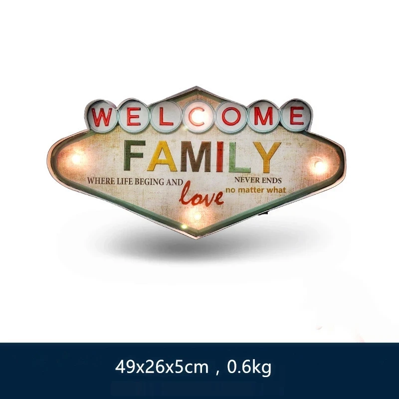 

Welcome Love Family LED Metal Neon Signs Vintage Home Decor Wall Hanging Decorations Bar Pub Cafe High Quality Signboard