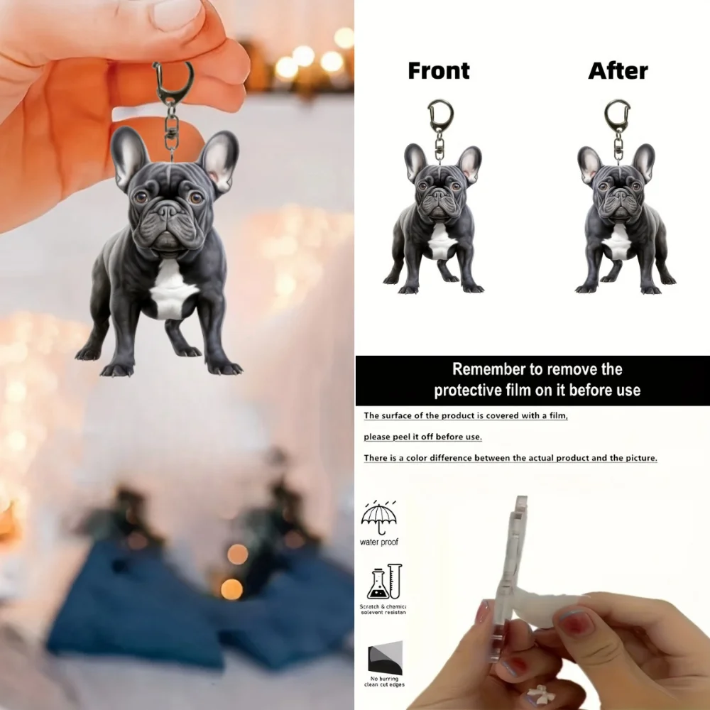 Очаровательный французский бульдог 2D акриловый кулон-брелок универсальный шарм