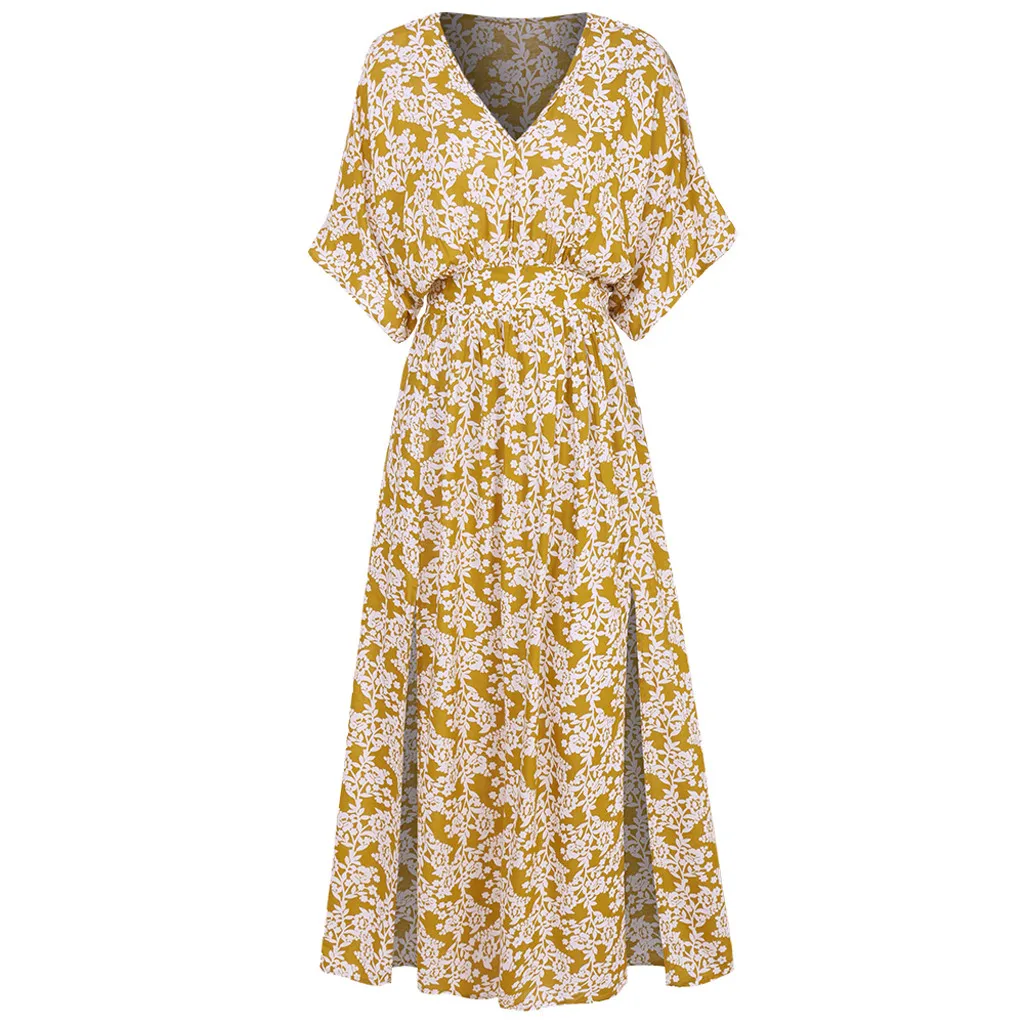 

Women Fashion Bohe Dot Print Camisole O-Neck Button Ruffled Sundress Dress Long Sleeve Dresses for Women Casual