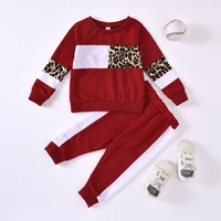 autumn boys suit 2021 small and medium sized childrens stitched leopard long sleeved shirt casual pants set