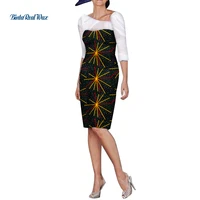 african women knee length dresses patchwork slash sleeve bazin riche african women clothing wy9734