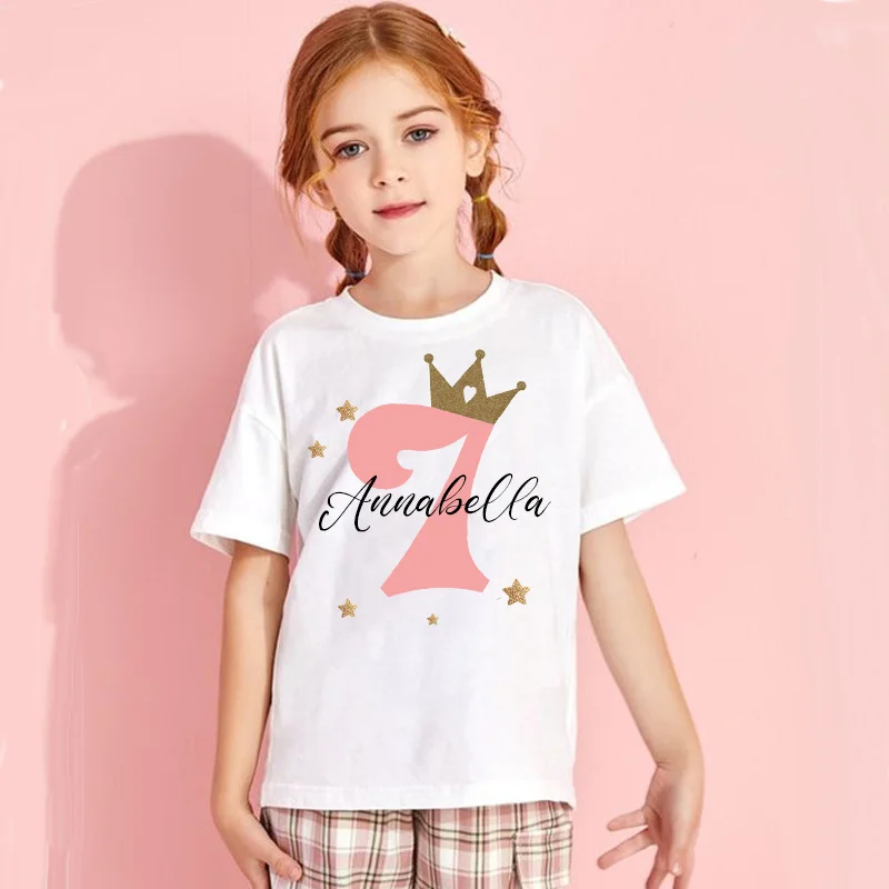 Personalised Kid's Birthday T-shirt 1-9 Years Birthday Keepsake T Shirt Custom Name Children Clothes Tops Girl Party Outfit Gift
