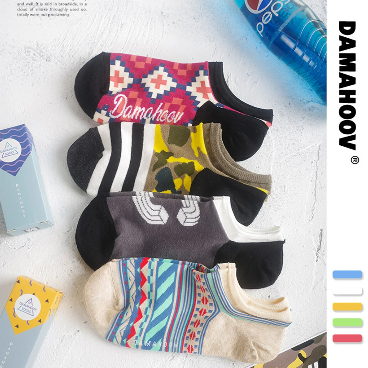 

DAMAHOOV Spring and Summer Season Trend Invisible New Products Street Hip Hop Wave Dot Camo Couple Comfortable Pure Cotton Socks