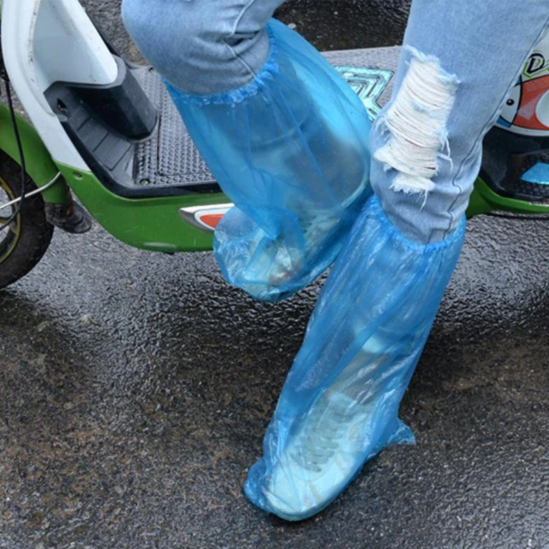 

1 пара прочные водонепроницаемые толстые пластиковые одноразовые дождевые бахилы высокие ботинки