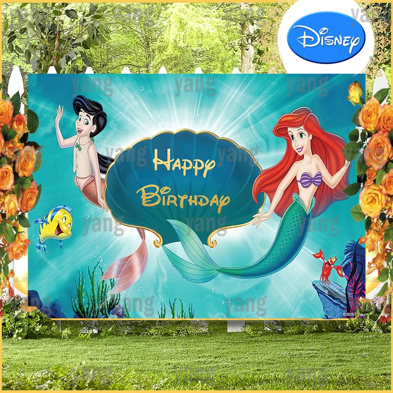 Red Hair Princess Disney Background DIY Little Mermaid Undersea Green Seaweed Girls Baby Shower Birthday Party Backdrop Banner