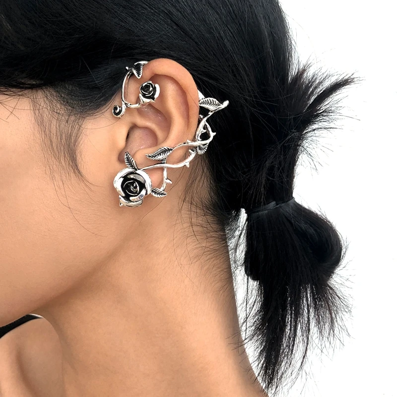 

Metal Dragon Rose Snake Ear Cuff Clip Earring Retro Animal Non-Piercing Earring