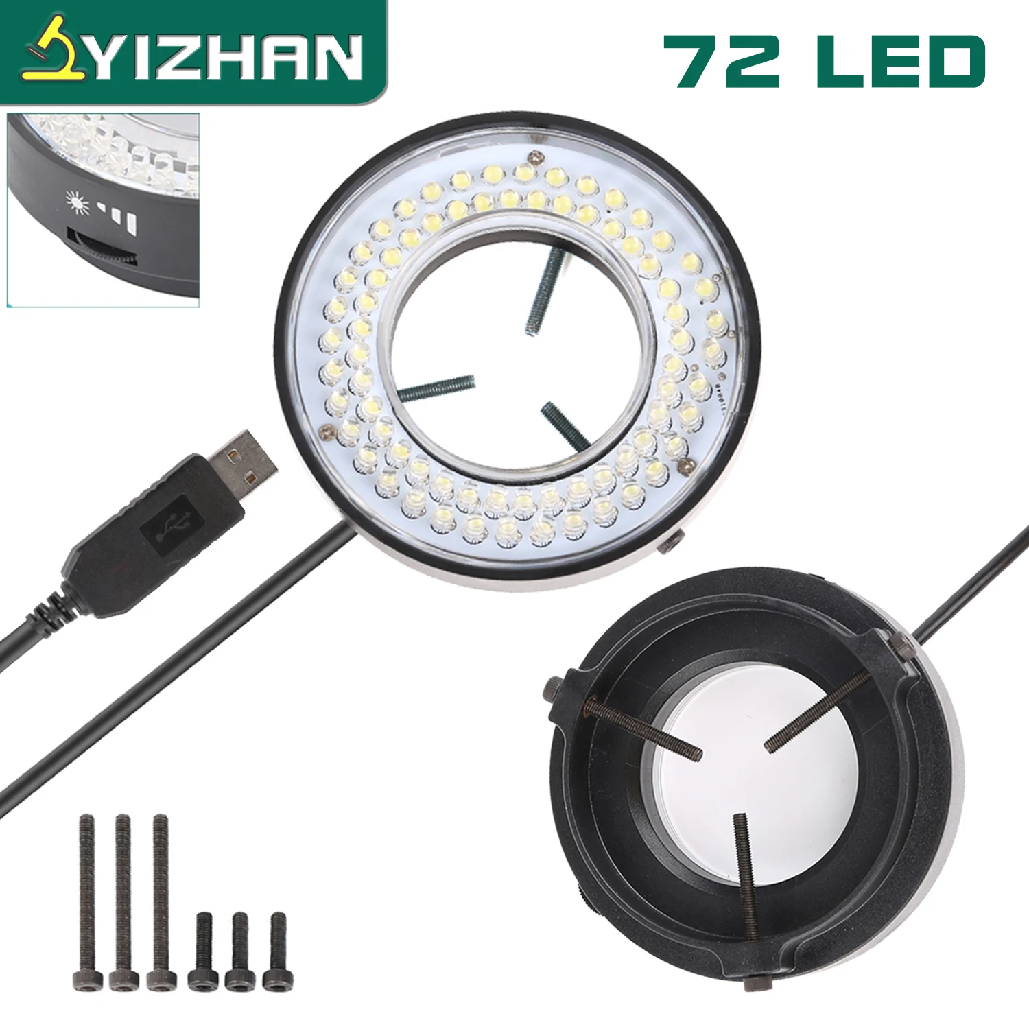 Регулируемый светодиодный кольцевой светильник 0-100%, USB-интерфейс, осветительная лампа для промышленного видео, стереомикроскопа, объектива камеры, увеличительное стекло для ЕС, США