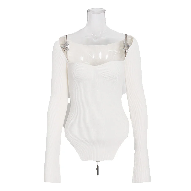 Женский трикотажный топ с открытыми плечами необычное облегающее трикотажное