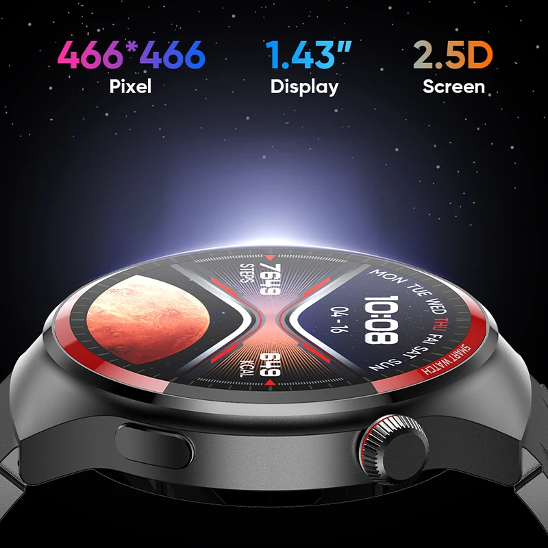 Мужской сенсорный экран AMOLED 1 43 дюйма с функцией измерения пульса и артериального