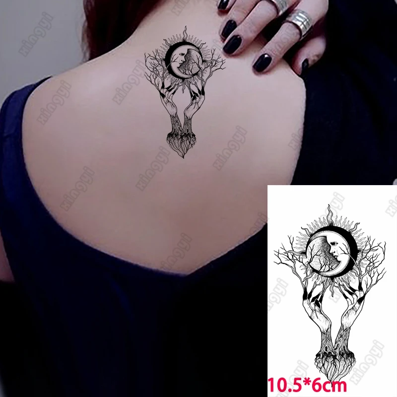 

Waterproof Temporary Tattoo Tree Forest Mountain Moon Hand Old School Sexy Girl Body Art Fake Tatto Flash Tatoo for Women Men