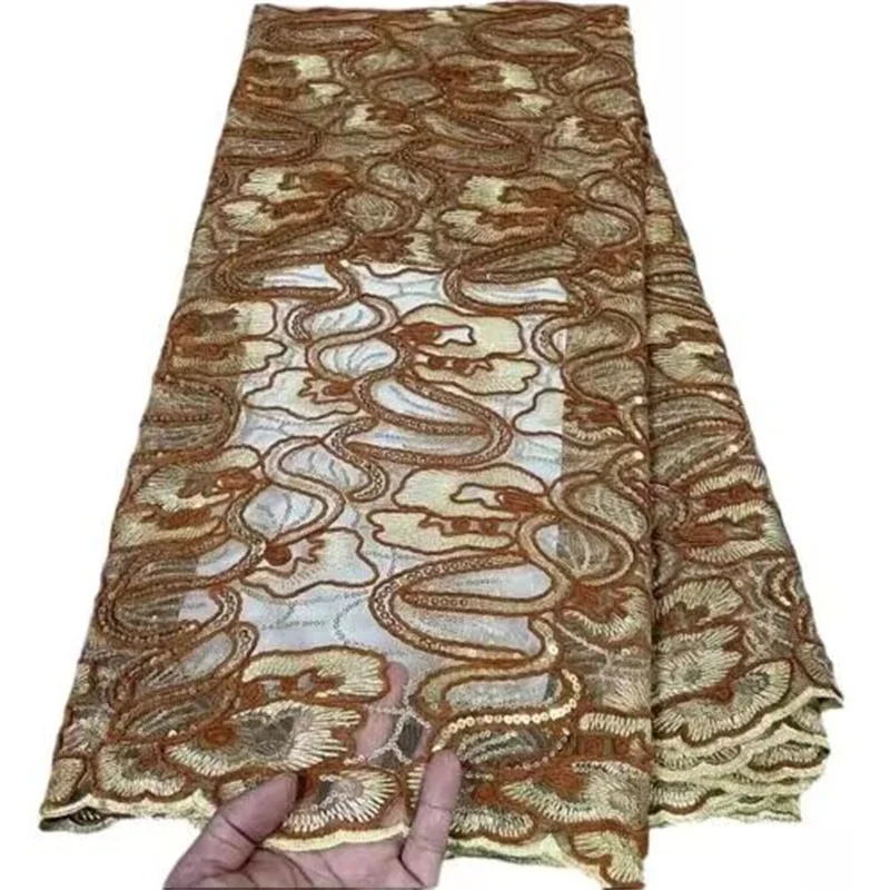 

Африканские блестки Тюлевая сетчатая кружевная ткань 2023, оранжевые высококачественные кружевные нигерийские сетчатые кружевные ткани для женщин вечерние свадебное Шитье
