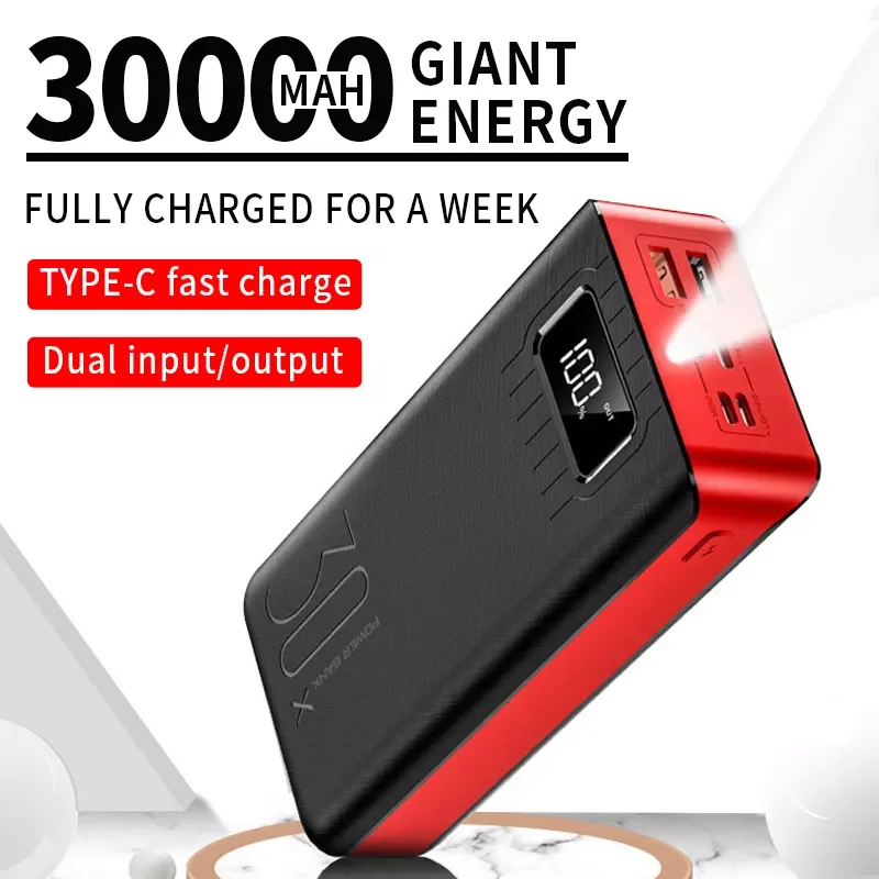 

30000mAh Portable Dual USB Power Bank with Flashlight and Digital Display Powerbank Fast Charging For iPhone
