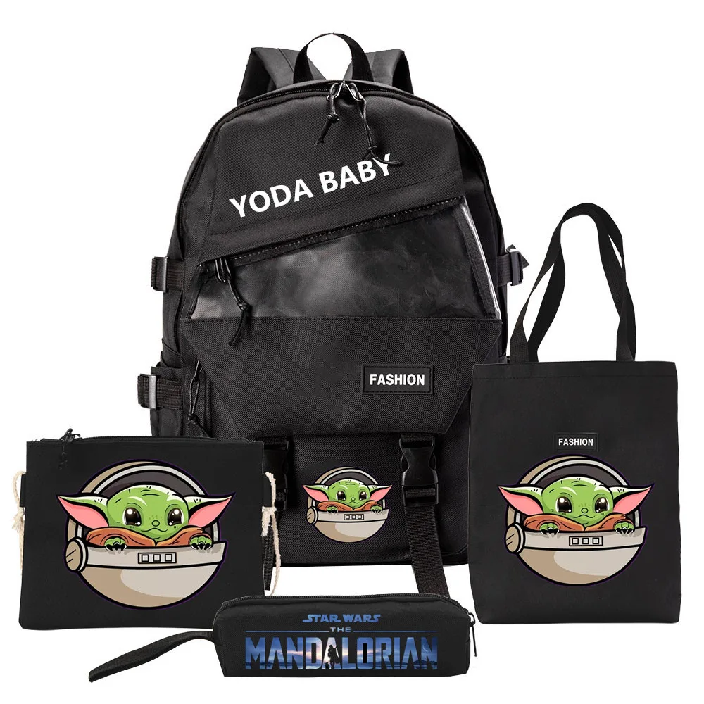 

4pcs Disney Anime Backpack School Anime Baby Yoda Boys Girls Fashion Backpacks Laptop Large Capacity Schoolbag Travel Bag