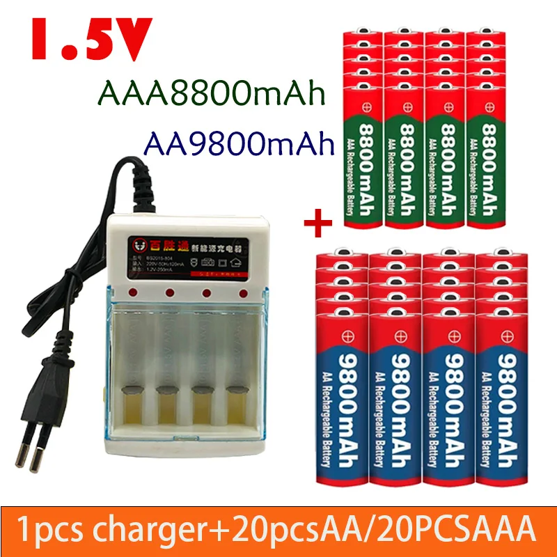 

Free Shipping 1.5V Rechargeable Battery AAA 8800 Mah+AA 9800 Mah with Alkaline Technology Suitable for Toy Shavers+chargers