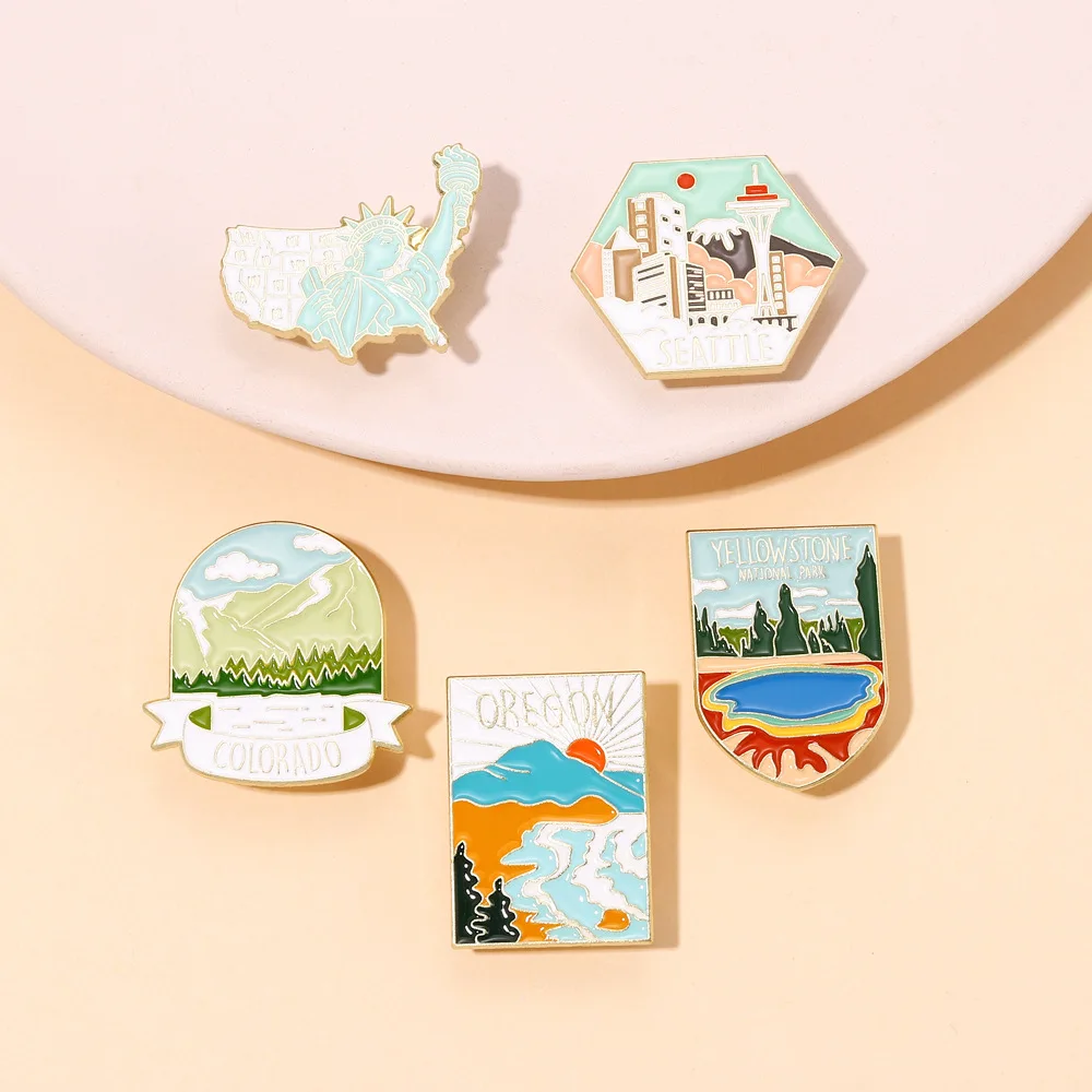 

Landscape Brooch Sunset River Lake Tower Brooch Clothing Accessories Backpack Alloy Brooch Badge Enamel Lapel Pins