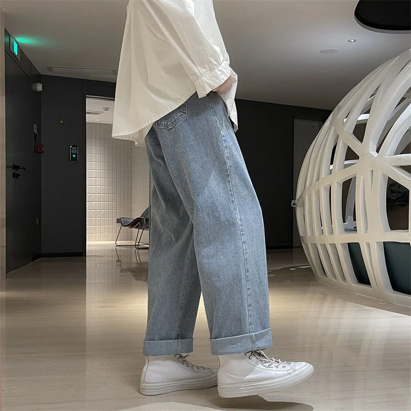 5 Colors Straight Jeans Men Fashion Summer Casual Wide Leg Jeans Men Streetwear Loose Hip Hop Denim Pants Mens Trousers M-5XL