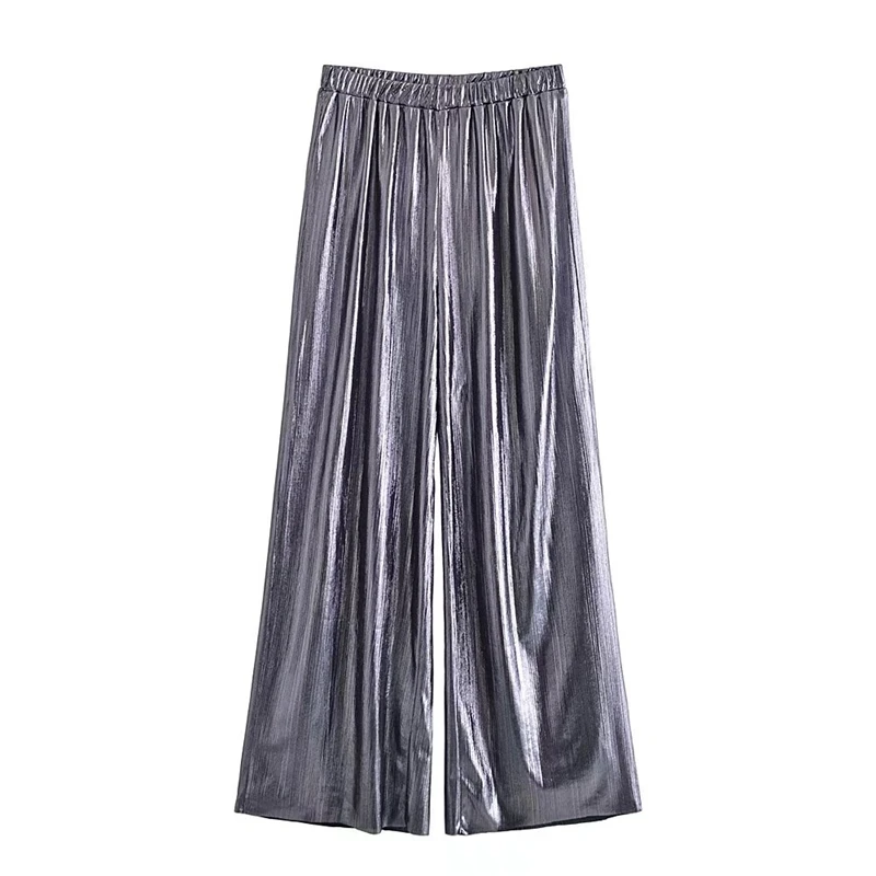 

Tangada 2022 Mode Frauen Silber Breite Bein Anzug Hosen Hosen Strethy Taille Büro Dame Elegante Hosen Pantalon 5D168