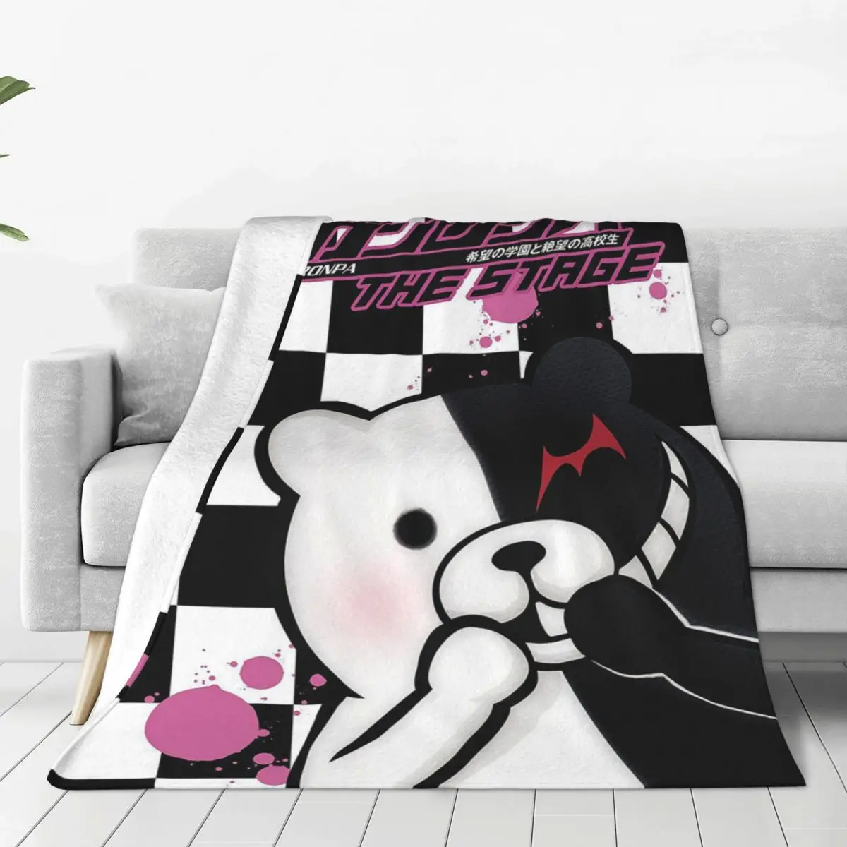 

Monokuma Blankets Danganronpa Anime Wool Vintage Warm Throw Blankets for Home Autumn/Winter