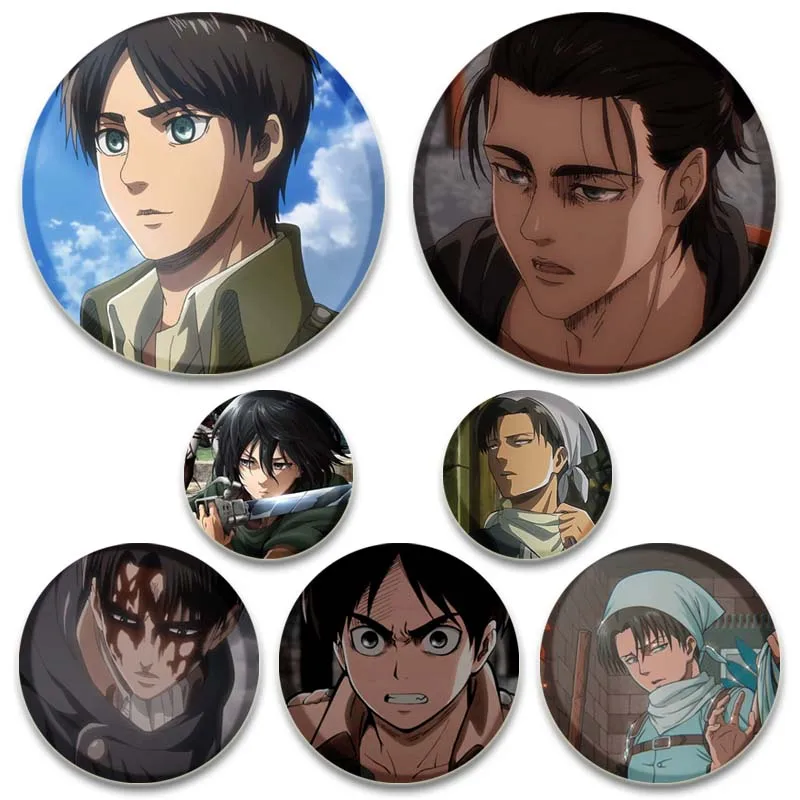 Attack on Titan Anime Figure Erwin Eren Levi Lapel Pins 58mm Brooch Cartoon Cosplay Badge Gifts Backpack Clothes Decor Jewelry