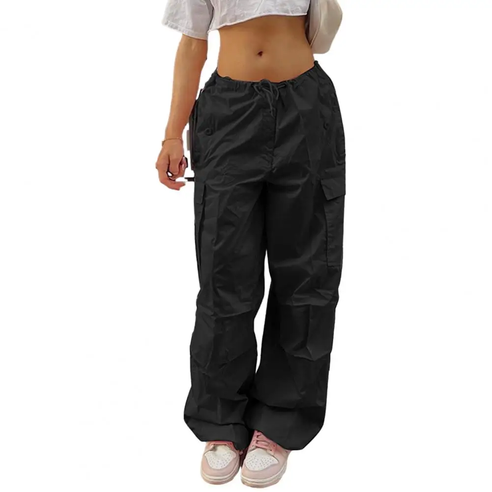 

Women Pants Solid Loose Drawstring Trousers Low Waist Streetwear Joggers Baggy Wide Leg Sweatpants Hippie Pink Cargo Pants