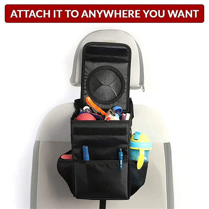 

1Pc Car Waterproof Trash Bin Center Console Seat Back Installation Closeable Storage Pockets Trash Can Auto Interior Accessories