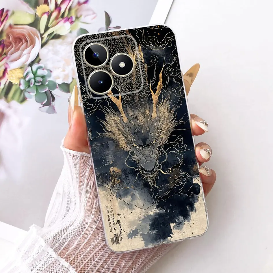 Фото Чехол для Realme Note 50 RMX3834, новый популярный мягкий тонкий чехол Dragon Tiger для Realme C51 C51s C53 C60 Narzo N53 Note50 Shell №3