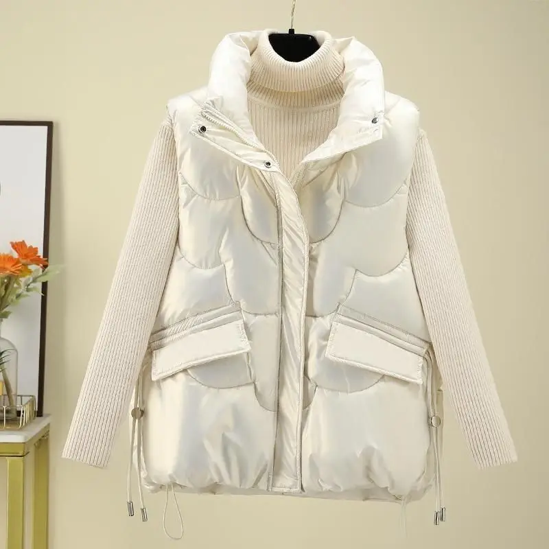 

New Women Autumn Winter Cotton Down Vest Women Soild Waistcoat Jacket Cotton Padded Jacket Sleeveless Female Waistcoat N34