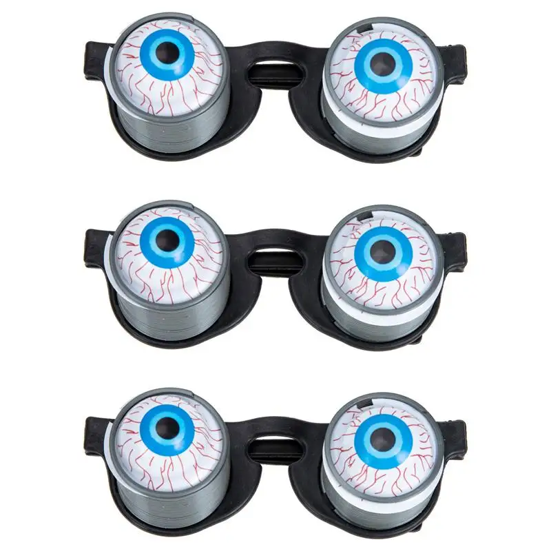

3pcs Party Bounce Eyeballs Glasses Halloween Masquerade Party Scary Eyeglasses Whole Person Spring Horror Eyes (Black)
