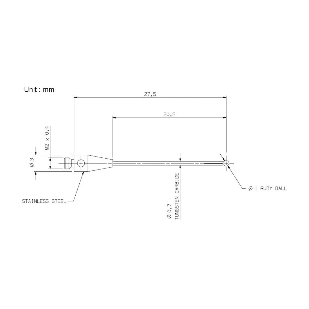A-5000-8663 Сенсорный щуп CMM Длина 27 мм Наконечники стилуса Styli 1 Шарик M2 Резьба