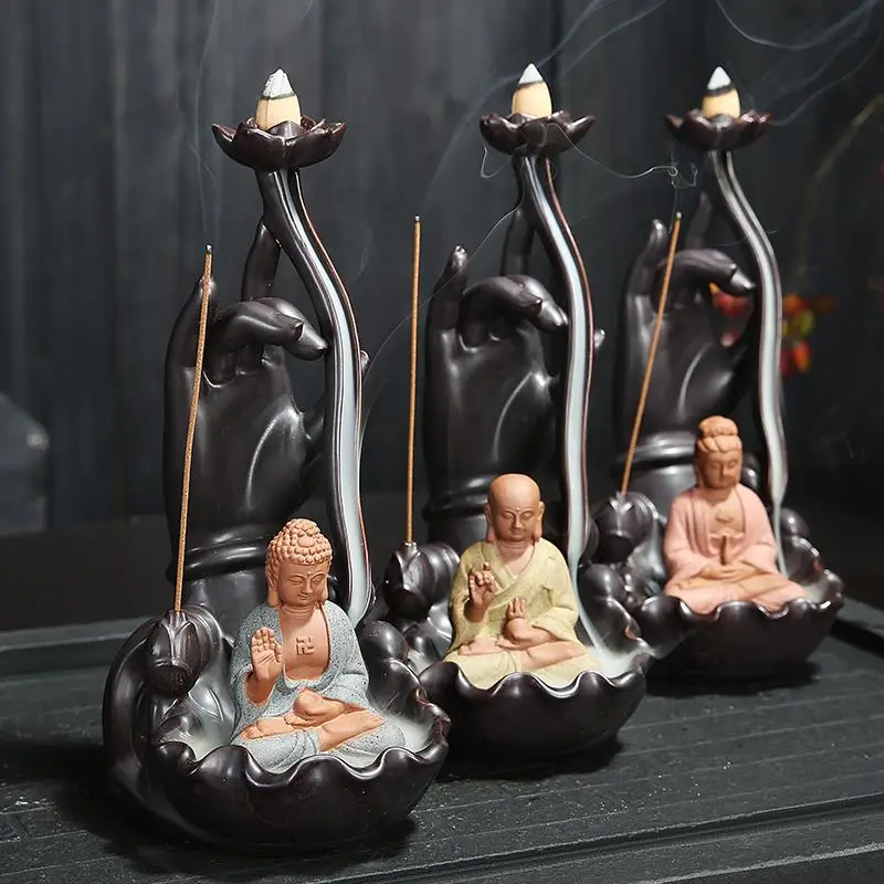 

Buddha Zen Garden Incense Burners Smoke Fountain Waterfall Incense Burner Lotus Candle Holder Porta Incienso Ramadan Decoration