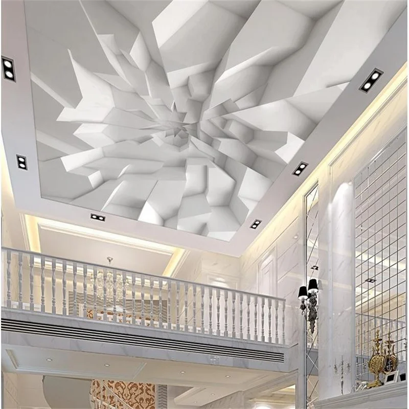 

Custom 3D Ceiling Wallpaper White Polygon Brick Wall Wallpaper For Walls 3 D Ceiling Murals Wallpapers For Living Room