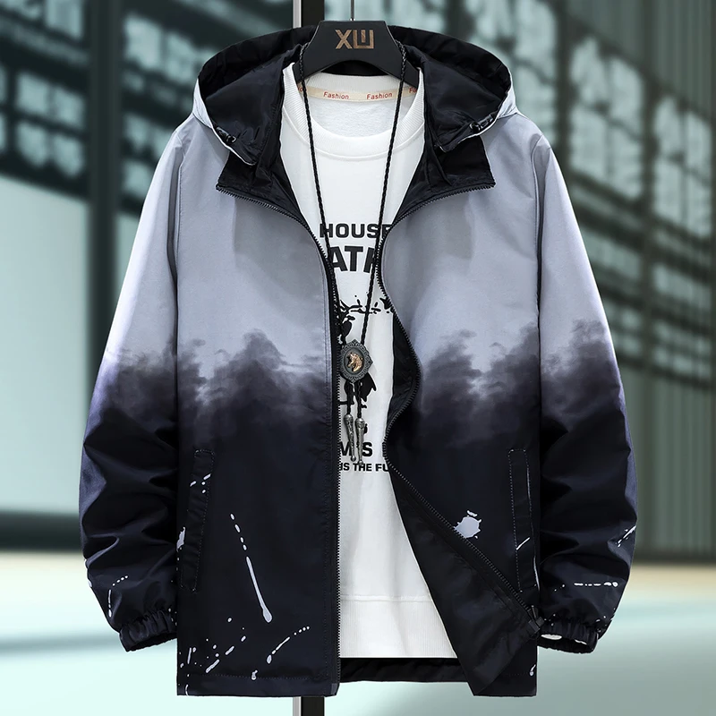 

Casual Men Jacket on both sides Gradient Hooded 2022 Top quality New Autumn Jackets and Streetwear Men's Clothing Plus Size 7XL