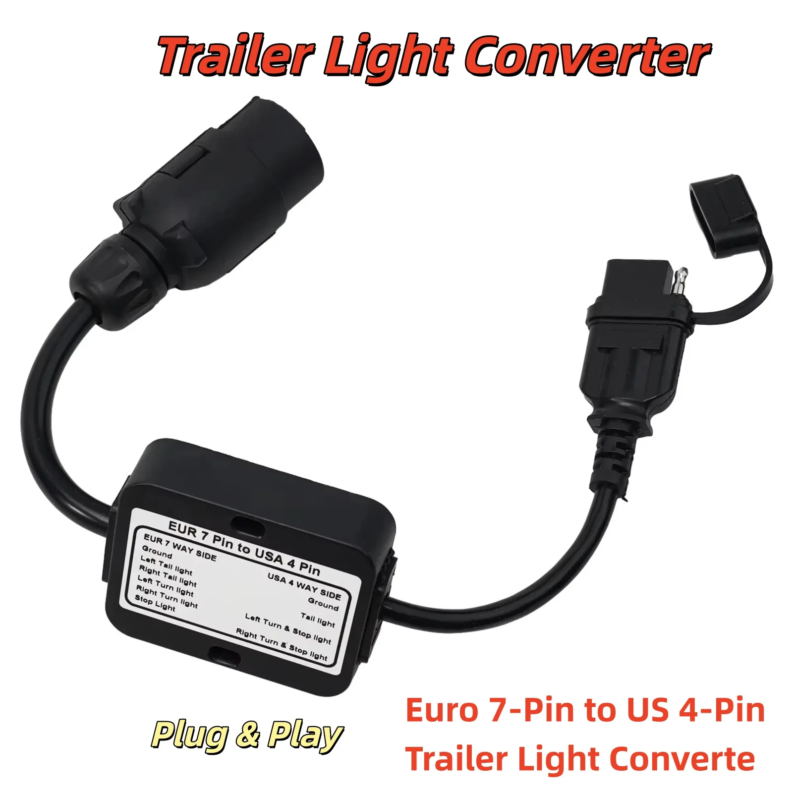 

Конвертер для прицепа, Европейский круглый 7-контактный разъем в американский 4-ходовой плоский штекер, переходник для трейлера стандарта ЕС-США