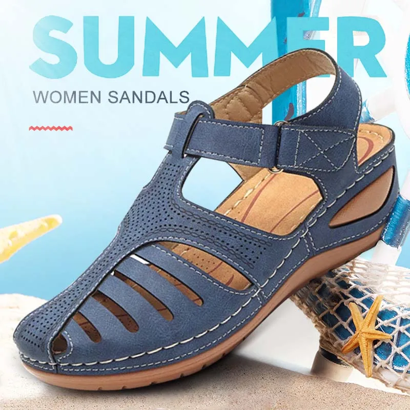 

Woman Summer Vintage Wedge Sandals Buckle Casual Sewing Women Shoes Female Platform Retro Premium Orthopedic Sandalias Ladies 44