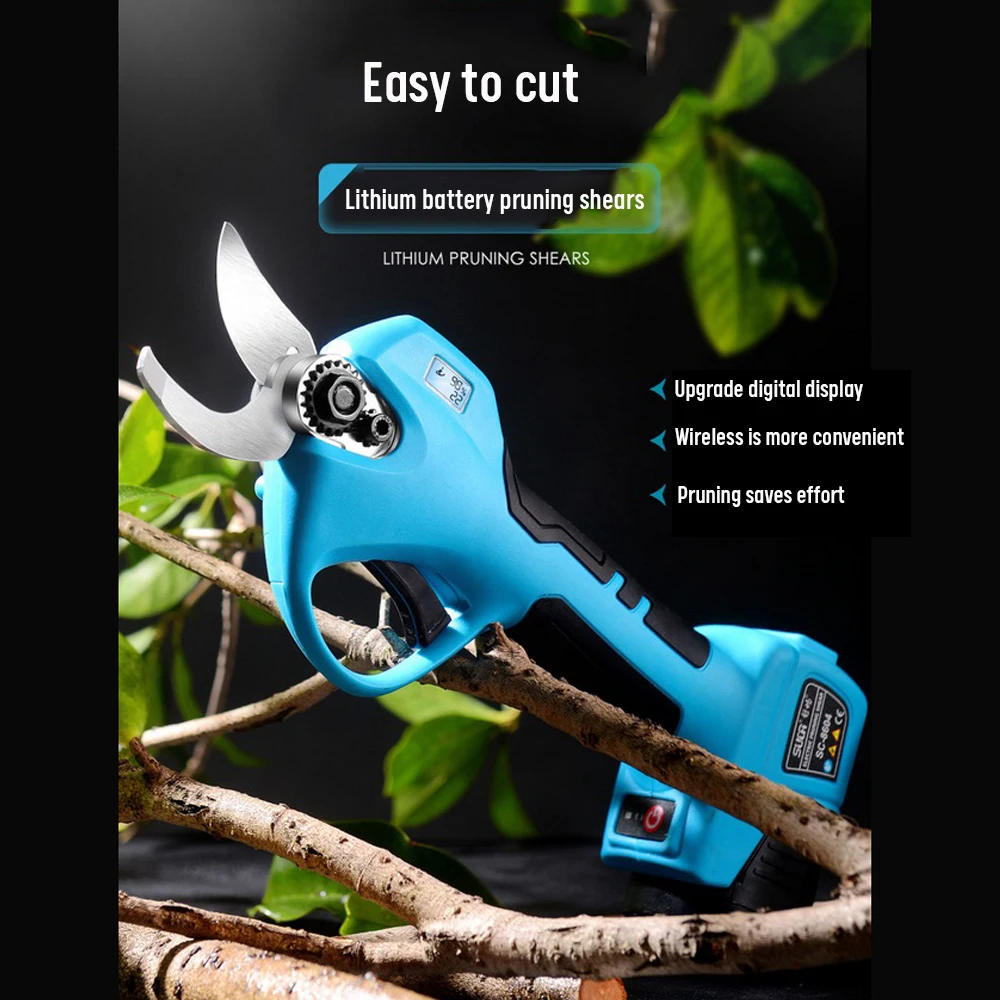 LCD Cordless Pruner Lithium-ion Pruning Shear Efficient Electric Scissors Bonsai Tree Branches Garden Tools Electric 2 Battery