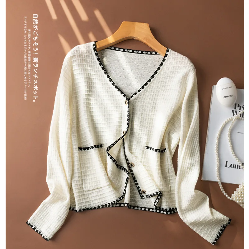 Классический шерстяной кардиган женский топ коричневый свитер вязаное пальто в