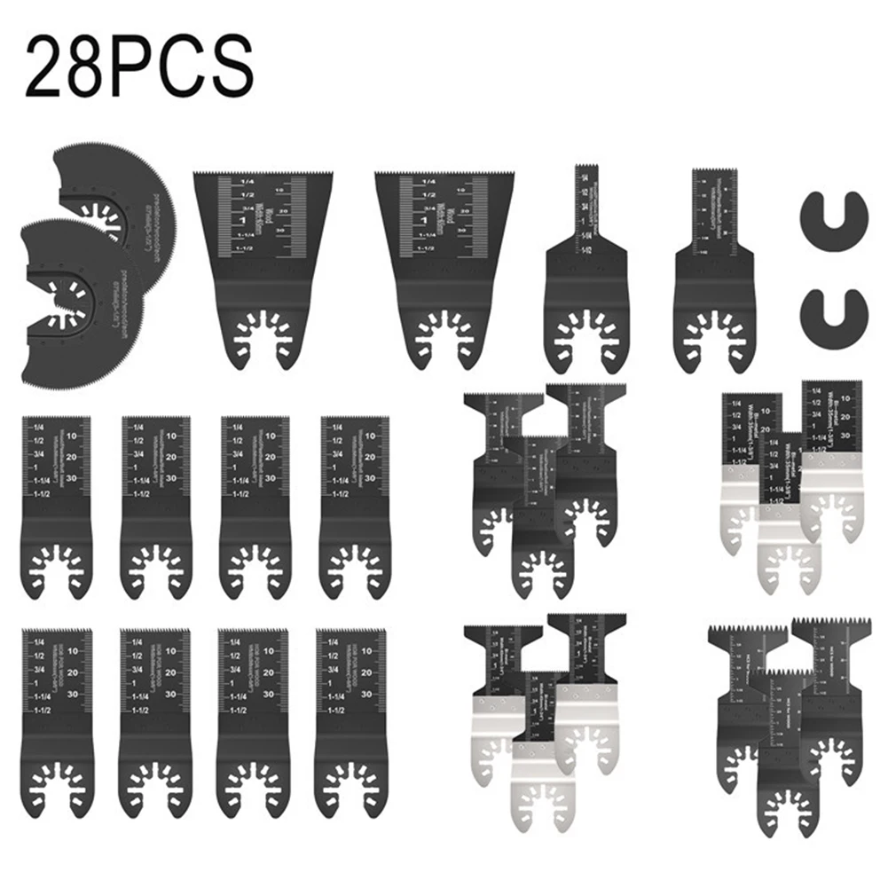 

28pcs Sharp Durable Shaping Multi Tool Woodworking Universal Quick Release Professional Metal Cutting Oscillating Saw Blade Set