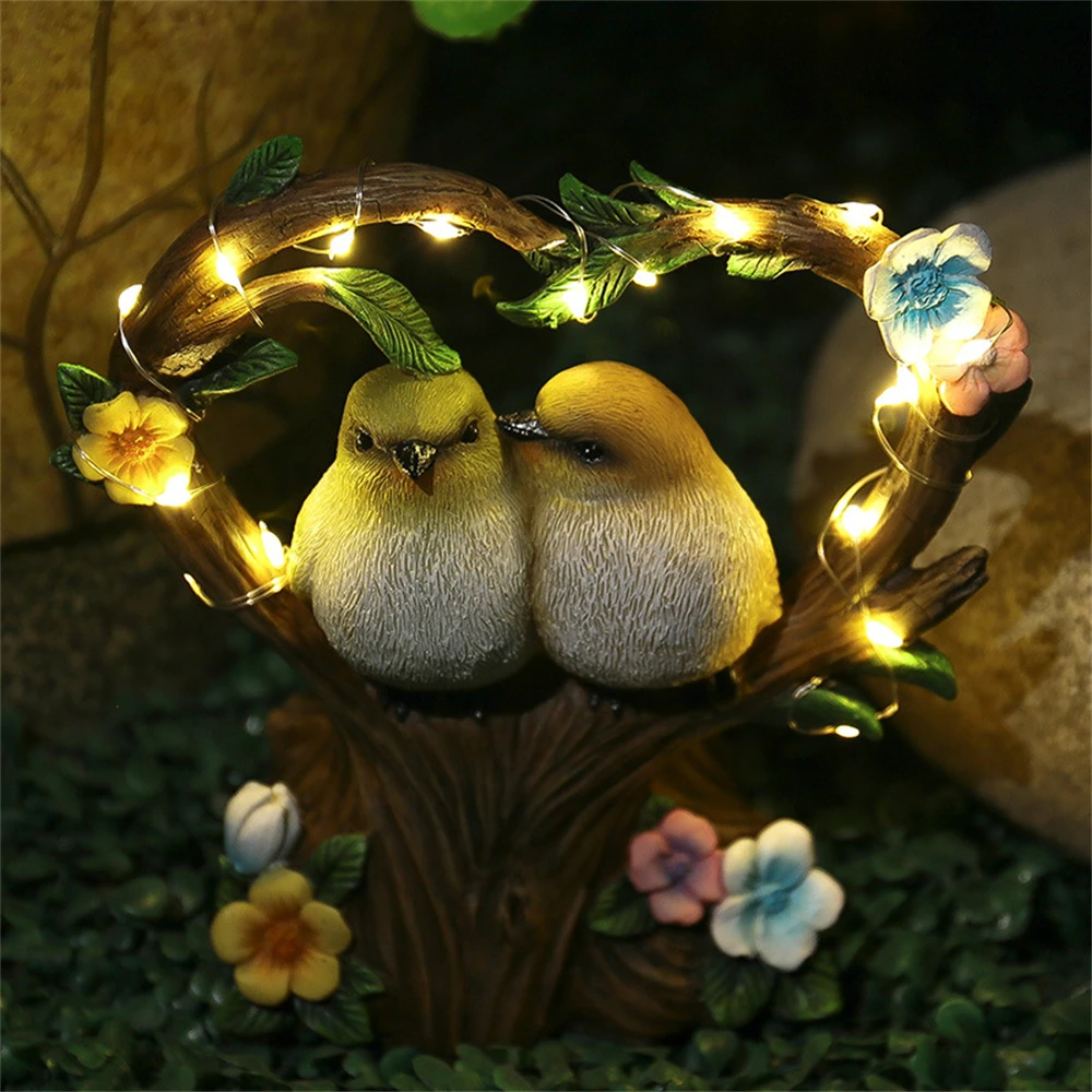 

New Bird Statue Resin Sculpture Figurine With Solar Light Office Home Decoration Ornaments Desktop Handmade Craft Modern Art