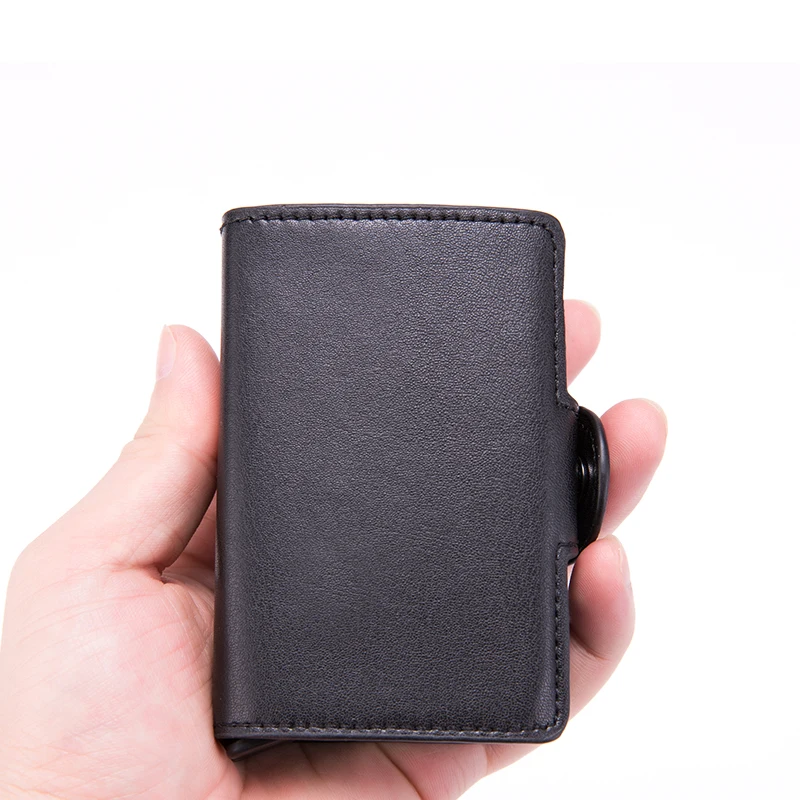 Double Case Card Holder Wallet Tri Fold With Hasp Rfid Aluminum Metal Carteira Masculina Luxury Slim Case Business Pop Up Wallet