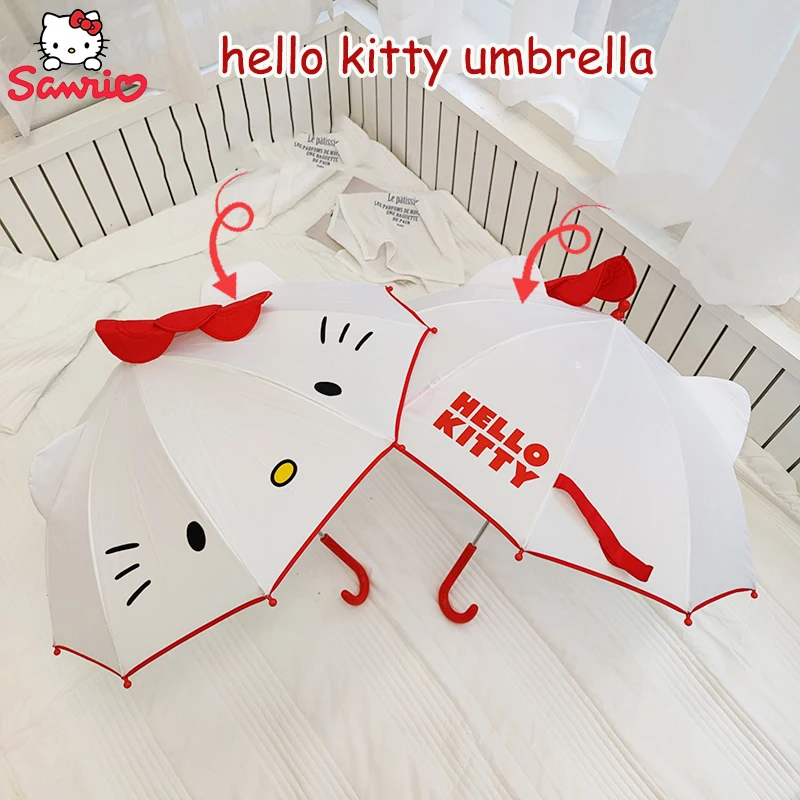 

Sanrio Hello Kitty Umbrella Child Three-Dimensional Bow Tie Baby Cartoon Cute Long Handle Umbrella Princess Style Birthday Gift