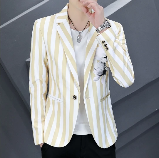 

Мужской костюм в полоску, куртка, весенний маленький костюм, куртка, Топ