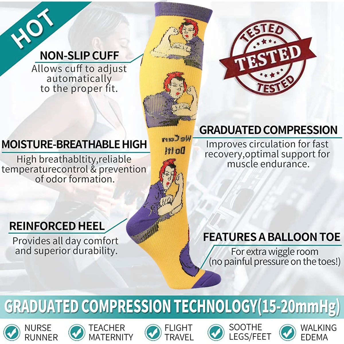 Men and Women Compression Socks Best Graduated Athletic 15-20 mmHg Nursing Socks Fit Running Flight Travel Outdoor Sports Socks