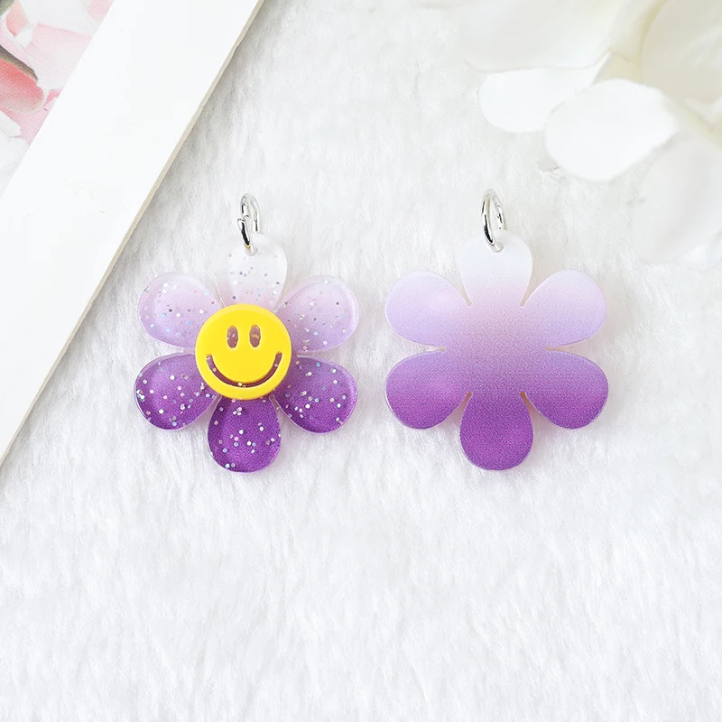 14 Pcs 27*30mm Acrylic Gradient Flowers Charms Flatback Crafts Fashion Jewelry Findings for Earrings Keychain Diy images - 6