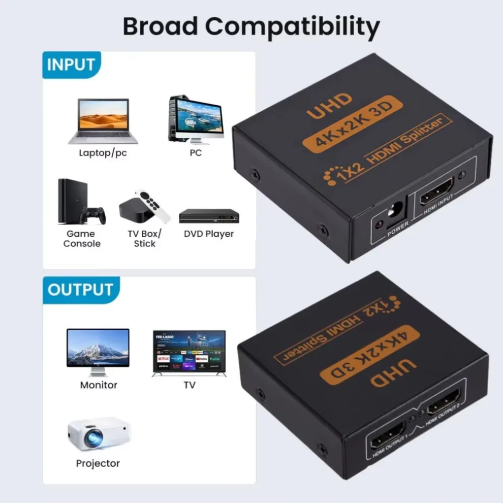 Фото LccKaa 1 в 2 выхода HDMI-совместимый разветвитель UHD 4K 3D HDMI разветвитель 1X2 аудио-видео разветвитель для HDTV DVD ноутбука/игровой консоли ПК №2