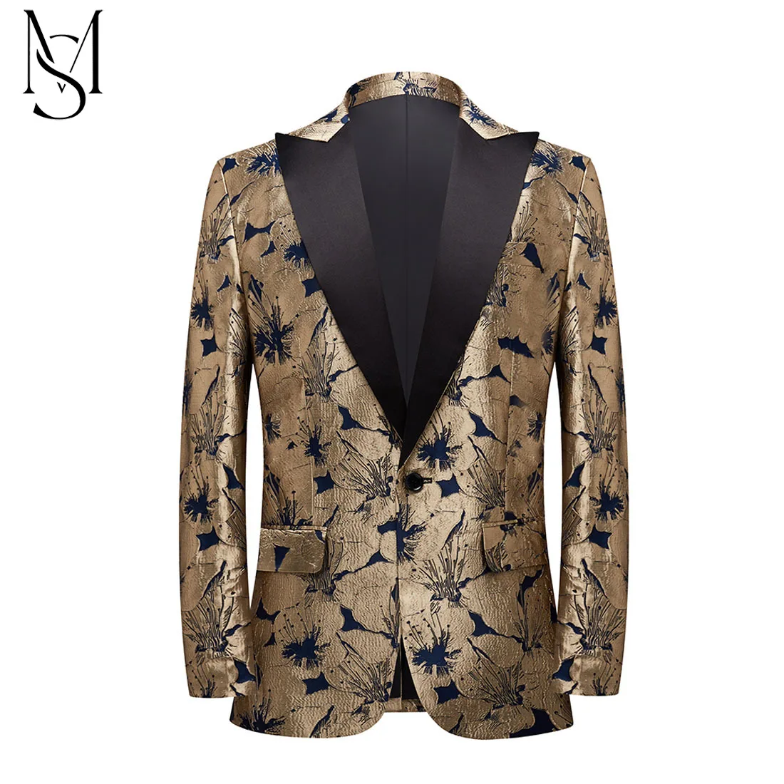 MS Men's Golden Lily jacquard coat new trend small men's casual suitColor-blocking V-neck slim