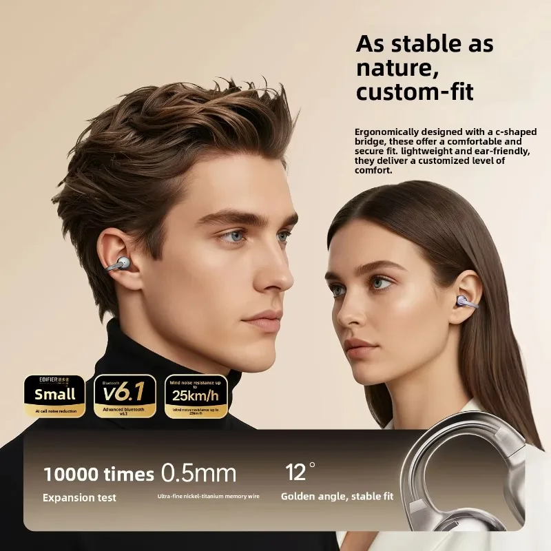 Фото Беспроводные Bluetooth-наушники Edifier Auro Clip AI для спорта и бега, с защитой от пота, легкие, с креплением на ухо, прочные №3