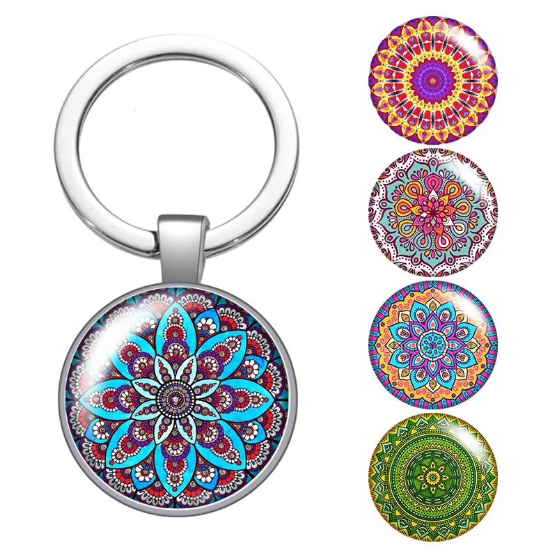

Patterns Vintage Flowers Beauty Glass Cabochon Keychain Bag Car Key Chain Ring Holder Silver Color Keychains For Man Women Gift