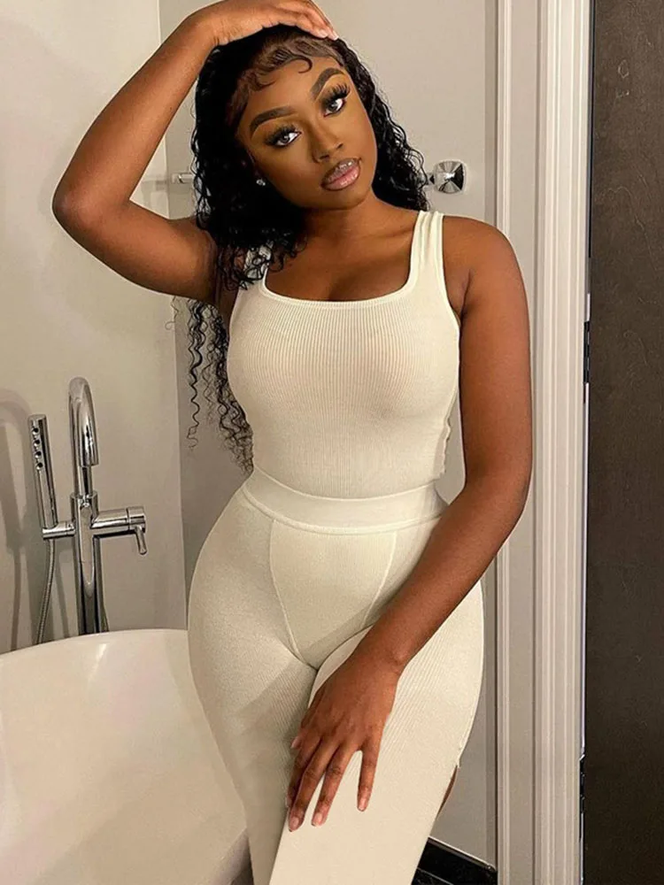 Спортивный костюм из двух предметов повседневный трикотажный топ в рубчик с