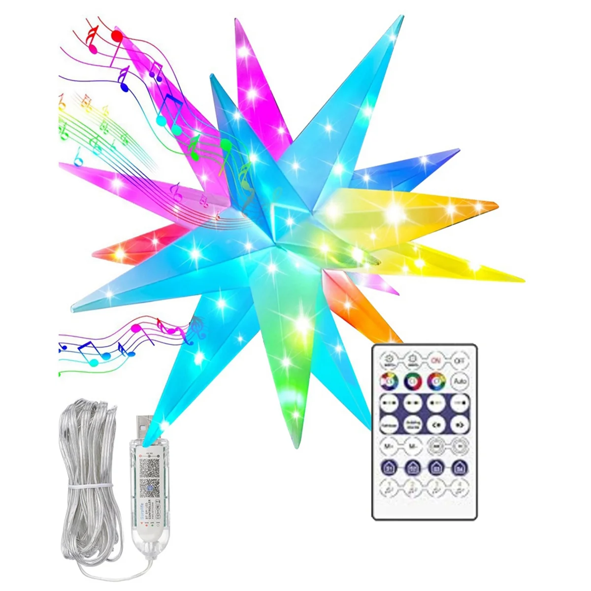 Рождественская звезда Декор елки 3D Морвиан Звездный декор Bluetooth Управление